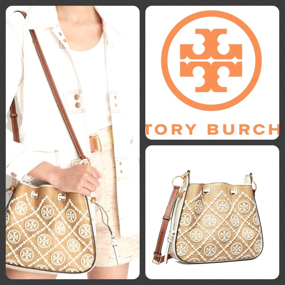 SOLD!💖Tory Burch TORY BURCH T monogram straw bell bag shoulder💖